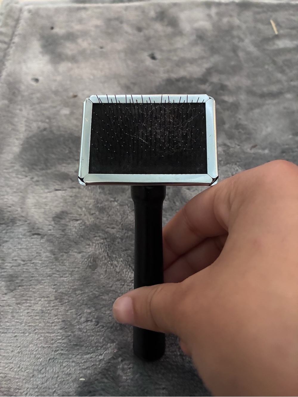 Mini Black Silver Reflective Pet Slicker Brush for Shedding Control